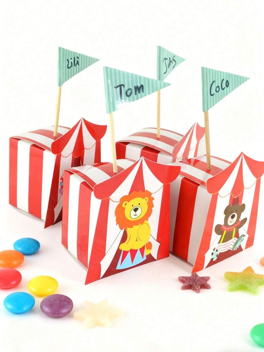 10Pcs Cute Cartoon Lion Candy Boxes Creative Circus Theme Animal Series Gift Boxes For Kids Baby Birthday Party Supplies - Multicolor - View 1