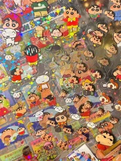 卡通双面透明贴纸，DIY高品质文具装饰激光全息透明贴纸，卡通3D立体浮雕贴纸，适用于手机壳、水杯，潮流贴纸，幼儿园儿童趣味贴纸