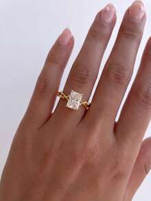 1 pieza Anillo rectangular de lujo de plata de ley 925 de 2 quilates, anillo vintage para fiesta y cumpleaños para mujer, regalo de joyería de moda - Anillo de diamantes baguette dendrita - Ver 4