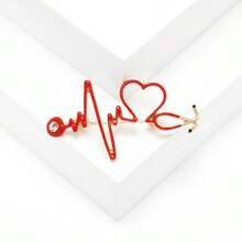 1pc ECG Stethoscope Brooch, Women's Safety Pin Brooch Suitable For Daily, Vacation, Travel - Red - View 5