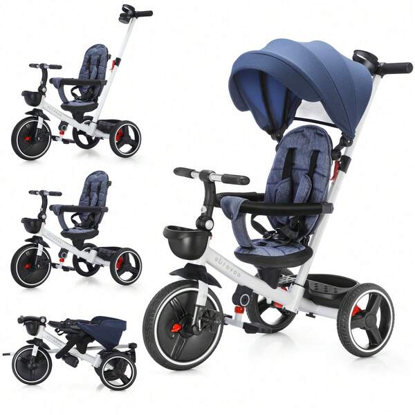  UBRAVOO Baby Tricycle Foldable With Adjustable Parent Handle, Safety Harness, Wheel Brakes And Removable Canopy, Stroller Bike Gift For Toddlers 10-60 Months