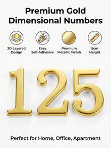 1pc/5cm Double-Layer 3D Golden Acrylic House Number Plate, Self-Adhesive Golden Address Plaque, Easy Installation For Door, Mailbox, Entrance, Outdoor Apartment Mailbox Post, Modern Home Address Sign, Spring Home Renovation, Housewarming Gift For Easter, Mother's Day, Memorial Day Outdoor Decor, Enhance Curb Appeal - Multicolor - View 6