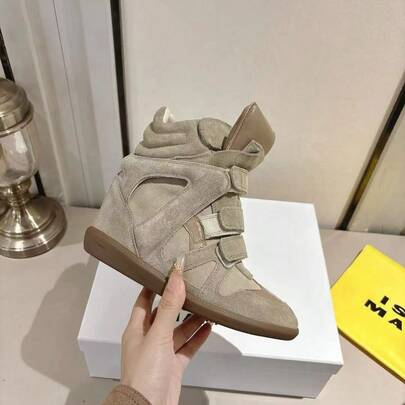 ISABEL High-Quality High-Top Sneakers For Women Made Of Genuine Leather With An 8 Cm Thick Sole And Closure – Versatile Leisure And Sports Shoes.