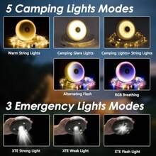 2Pack Camping String Lights 4-in-1 Quick Storage Camp Light 8Mode 32.8FT Hanging Tent Lights Rechargeable Camp Lamp As Camping Essentials Gear Waterproof LED Lantern for Hiking Travel Patio Party - Blanco - Ver 4