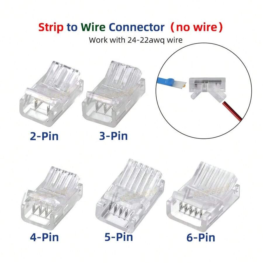 Conector de 2/3/4/5/6 polos para luces de cinta LED IP20 IP65 5050 3528 2835 de 8mm, 10mm y 12mm con abrazadera fijadora de conexión rápida a cable - Tira para cablear A - Ver 1