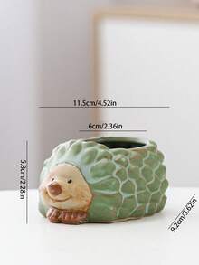 1个可爱创意陶瓷刺猬迷你卡通陶瓷花盆摆件，窑烧青铜色 - 擺飾 - 查看 4