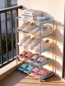 1 buah Rak Sepatu Kecil 5 Tingkat yang Dapat Ditumpuk, Cocok untuk Pintu Masuk, Lorong, dan Lemari, Pengorganisasi Penyimpanan Sepatu Hemat Ruang - Berwarna merah muda - View 8