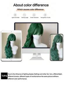 Tóc giả dài gợn sóng màu xanh lá cây có mái cho bé gái, thích hợp để hóa trang hàng ngày, Halloween, Giáng sinh, chịu nhiệt. - Nhiều màu - Xem 9