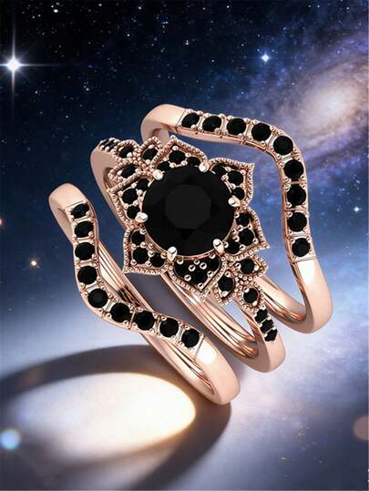 Bộ 3 chiếc nhẫn thời trang cá nhân hóa dành cho nữ - Phụ kiện sang trọng, tinh tế với họa tiết hoa - Thích hợp để đeo hàng ngày, món quà hoàn hảo cho bạn bè.