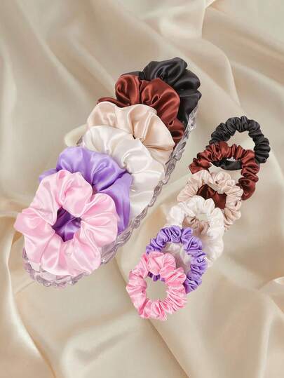 12个纯色发圈，适合婚礼、派对、日常佩戴，百搭造型，弹性发绳配饰