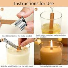 Pcs Wooden Candle Wicks Kit, Includes 50 Wood Wicks (5.1 X 0.5in), 50 Iron Stands And 50 Wick Stickers, Naturally Less Candle Cores For DIY Candle MaFKing - 150 - 查看 5