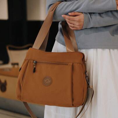 Women's Nylon Shoulder Bag, Multi-Pocket Zipper Handbag Suitable For Work, Travel And School, Spacious Casual Tote Bag With Adjustable Shoulder Strap