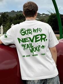 Áo thun ngắn tay nam FRACTYR phong cách tối giản mùa hè in chữ "Never" | Áo thun đa năng dễ phối đồ phong cách đường phố - trắng - Xem 2