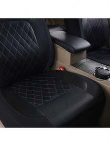 Full Set PU Leather Car Seat Covers, Single-Line Diamond Quilted PU Leather Upholstery, Suitable For Airbags, Breathable And Durable, Water-Resistant, Prevent Car Seat From Stains, Dust And Liquid Splash - Seat Covers - View 8