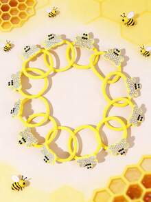 12pcs/Set World Bee Day Hair Ties For Girls, Yellow Bee Hairbands, Bling Rhinestone Hair Bands, Cute Hair Accessories For Girls Gifts,Party,Spring,Summer,Holiday  - Yellow - View 6