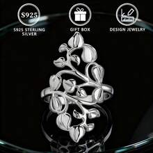 S925 Silver Leaf Design Ring For Women, Minimalist Style Gift - Silver - View 2