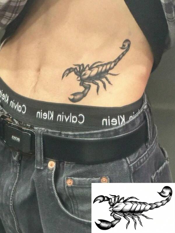 1 pièce Tatouage temporaire à base de plantes durant 7 à 14 jours, autocollant de tatouage gothique abstrait de scorpion pour la main et la taille, autocollant de tatouage cool et personnalisé, imperméable, convenant à tous
