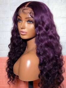 Put On And Go 250 Density Violet Purple Deep Curly Lace Front Wigs Human Hair 13x4 HD Transparent Deep Wave Lace Frontal Wig Pre Plucked With Baby Hair And Natural Hairline Dark Ourlie Color - 深紫色 - 查看 4
