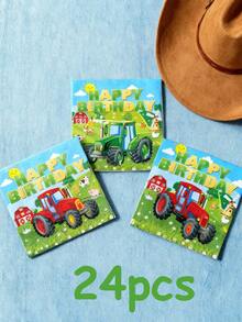 48 khăn ăn dùng một lần in hình máy kéo xanh nông trại 13"x13", thích hợp cho tiệc sinh nhật, lễ kỷ niệm chủ đề nông trại và sử dụng hàng ngày - Nhiều màu - Xem 8