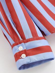 Camisa de cuello alto con lazo a rayas, adecuada para primavera y otoño - Multicolor - Ver 8