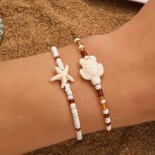 Bộ 2/3/5 vòng tay mặt dây chuyền hình sao biển, rùa, vỏ sò thanh lịch, phong cách Bohemian, trang sức lý tưởng cho phụ nữ đeo hàng ngày, kỳ nghỉ hè, tiệc bãi biển, bikini gợi cảm và quà tặng ngày lễ. - Nhiều màu - Xem 2