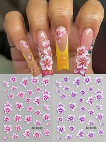 2 Stück 5D Geprägte Sakura Nagel Aufkleber - Kirschblüten Nagelkunst Aufkleber Set für Hochzeit Party - Rosa Lila Farbverlauf Blumen Nagel Abziehbilder mit goldenem Zentrum, selbstklebende 3D Kirschblüten Nagel Zubehör, DIY Nagel Aufkleber für Salon & Heimgebrauch - Verschiedenfarbig - Übersicht 2