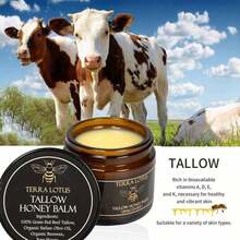 Beef Tallow For Skin, Beef Tallow For Face, Hydrating Tallow Balm With Raw Honey And Beeswax, Grass-Fed Beef Tallow & Raw Wild Honey Blend, Body & Face Moisturizer, Natural Formula, Light Scent - Maroon - View 1