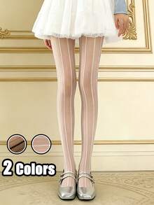 洛丽塔甜美蕾丝条纹长筒袜，优雅波点透明连裤袜 - 彩色 - 查看 1