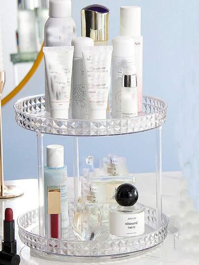 1 hộp đựng mỹ phẩm xoay hình kim cương, hộp đựng đồ trang điểm, giá trưng bày mỹ phẩm cho bàn trang điểm, thích hợp để đựng son môi, mỹ phẩm chăm sóc da, trang sức, nhẫn, dây chuyền, bông tai, kem chống nắng, hộp đựng mỹ phẩm để bàn nhiều tầng trong suốt xoay 360°.