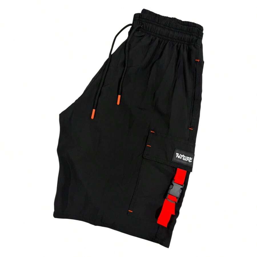 Men's Streetwear Cargo Shorts, Ripfire Techwear Tactel Fabric, With Buckle And Elastic Adjustment. - 橘色 - 查看 1
