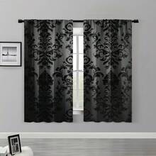 Bộ 2 rèm cửa họa tiết hoa đen cổ điển - Phong cách Gothic thời Victoria, in phẳng 2D, thiết kế có túi đựng thanh treo tiện lợi, hoàn hảo cho trang trí phòng khách và phòng ngủ. - Nhiều màu - Xem 11
