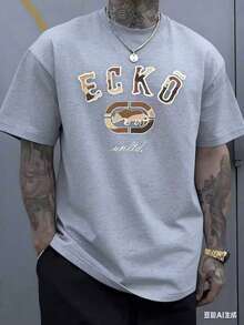 The Iconic ECKO Unltd Graphic Features A Bold Rhino Emblem With Urban Camouflage Lettering Symbolizing Strength Individuality Urban Culture   220g - 灰色 - 查看 3