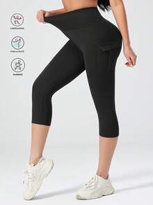 High Waist Fitted Flare Yoga Pants With Pockets, Casual Loose Wide Leg Trousers, Women Black - Black - View 6