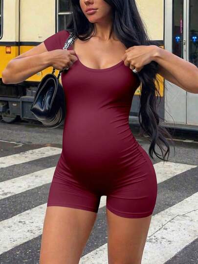 Parara, Maternity Jumpsuit, Casual And Comfortable, Simple, Suitable For Daily Outdoor Activities, Walking, Evening Dates, Family Dinners, Office Dressing, Music Festivals, Pilates, Small Round Neck, Soft And High Elasticity Fabric, Mother's Day Dressing, Wedding Season, Black Maternity Jumpsuit