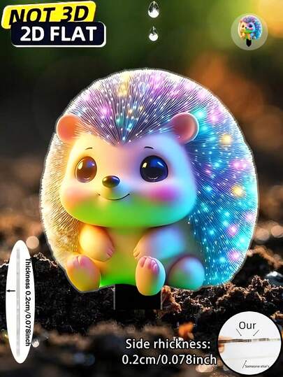 2D平面，1个紫外线激活霓虹色刺猬户外花园插杆 - 阳光捕捉器 - （18厘米/7.1英寸）亚克力印刷 - 适合轻便的室内/室外装饰，适用于万圣节，无需用电，可用于花园、草坪、围栏 - 可爱的动物庭院装饰，草坪摆件，奇特设计，耐用塑料，夜光，节日购物佳品