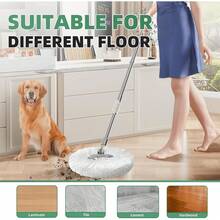 Spin Mop And Bucket With Wringer Set Home, 360 °   Rotating Mop With Separate Clean & Dirty System, Wet Dust Mop Hardwood & Tile Floors With Microfiber Refills (Pink) - Green - View 6