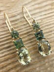 1 Pair Green Vintage Geometric Pendant Earrings Decorated With Synthetic Cubic Zirconia, Suitable Women To Wear On Festivals And Parties - Vàng - Xem 4