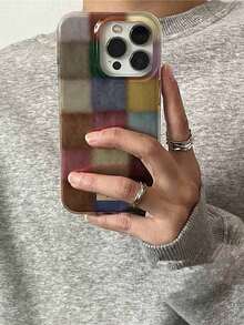 Funda protectora a cuadros de colores retro compatible con iPhone 16 Pro Max, modelos nuevos 15/17, 14 Pro/13, 12, 11XR, cubierta suave de TPU a prueba de golpes, otoño/invierno - 1 pieza - Ver 4