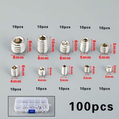 [Bộ ốc vít thép không gỉ 304 100/200 chiếc] Bộ ốc vít thép không gỉ - Kích thước M3-M8, đầu lục giác màu bạc, ốc vít neo, ốc vít cố định, hộp đựng chắc chắn.