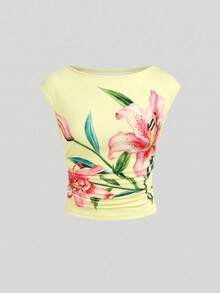 Damen Rundhals Plissee Ärmellos Camisole Tops, inklusive Blümchen und einfarbig, geeignet für Frühling zum Kombinieren im lässig Sommer - Verschiedenfarbig - Übersicht 3