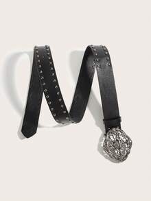 1pc Punk Y2K Streetwear Cross Skull Rivet Black Leather Belt, Suitable For Leather Jacket, Jeans, Pants, Casual, Streetwear, Daily Wear, Party, Outdoor, Youth, Men, Gift, Graduation Ceremony - Black Cross Skull Rivets - View 9