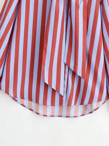 Camisa de cuello alto con lazo a rayas, adecuada para primavera y otoño - Multicolor - Ver 4