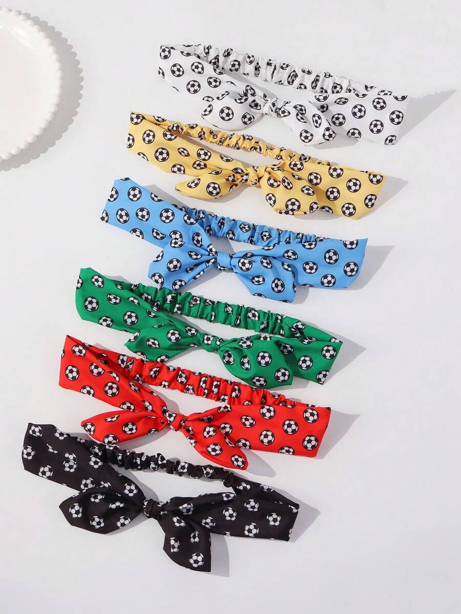 3 piezas Diademas con lazo con estampado de fútbol de la Copa Mundial de estilo minimalista casual para niñas - Multicolor - Ver 1