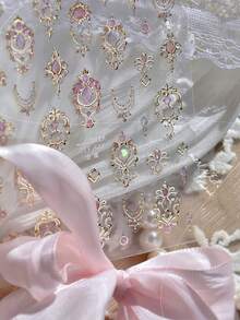 1片5D美甲贴纸，金属质感优雅美甲贴纸，轻盈成熟风格美甲贴纸，金色饰边权杖装饰美甲贴纸，美甲饰品配件，秋季新品 - 彩色 - 查看 3