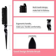 GOIPLE 3pcs Professional Hair Styling Brush & Comb Set, Dual Edge Brush & Comb, Slicking Bristle Brush, Stainless Steel Rat Tail Comb, Flyaway Taming Baby Hair Sculpting Edge Brush, Ponytail Smoothing Braid Styling Slicking Brush, Precise Sectioning Parting Rat Tail Comb, Ergonomic Handle Nylon Bristles Hair Styling Tools, For Daily Home & Salon Hair Styling, For Women All Hair Types Curly Coily Braided Textured Hair - 3 chiếc màu đen - Xem 4