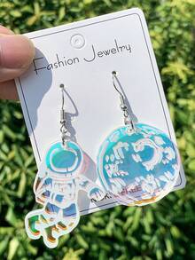 1 Đôi bông tai hình phi hành gia Cyberpunk mặt trăng, mặt dây chuyền acrylic óng ánh ba chiều, trang sức cá tính theo phong cách Y2K dành cho nữ - Nhiều màu - Xem 4