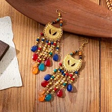 复古波西米亚风几何流苏串珠耳环，适合女性参加节日庆典 - 彩色的 - 查看 4