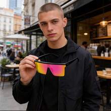 1 Pair Men's Acrylic Geometric Integrated Flat-Top Fashion Glasses, Street Style Essential For Summer - Purple - View 2