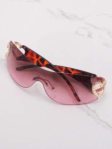 1pc Frameless Metal Heart Decor Y2K Style Fashion Glasses, Suitable For Beach, Party, Gift, Vacation - 棕色粉末 - 查看 3