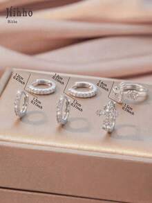Hihho 6pcs Set Luxury Cross Zirconia Stud Earrings, Carved Cross Textured 3D Intricate Design Paired With Classic Hoop, Full Diamond Symbolizing Brilliance & Confidence, Cross Represents Protection & Strength, Suitable For Multiple Ear Piercings & Interchangeable Wear - Cross - View 5